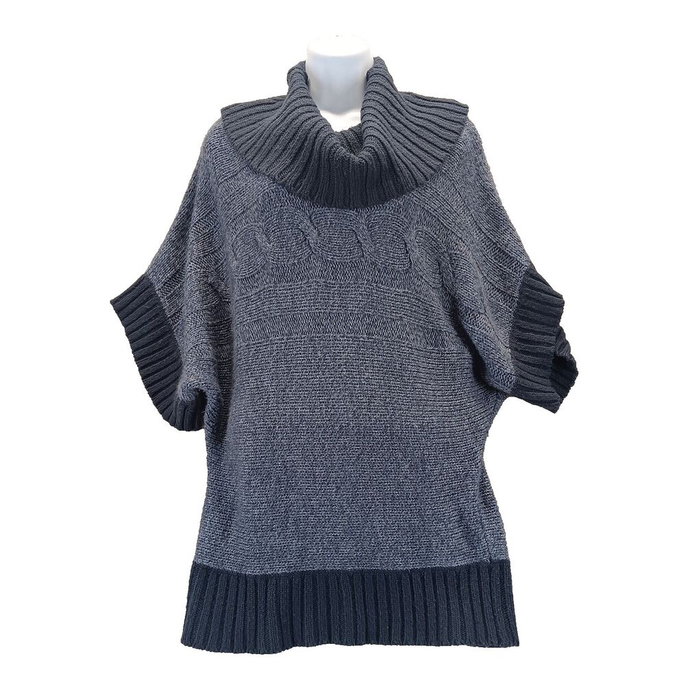 by design Women Sweater Cowl Neck Navy Blue Color Block 3/4 Kimono Sleeves Sz S